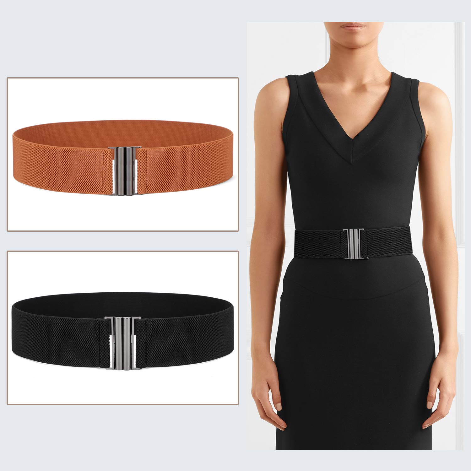 Women Vintage Elastic Wide Waist Belt Stretchy Trimmer Waistband for Dress