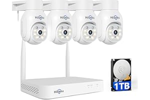 Hiseeu 5MP Wireless PTZ Security Camera System, Indoor Outdoor IP66 Waterproof WiFi Camera, 4K 10CH NVR, 2-Way Audio, Motion Detection Alarm, 24/7 Surveillance, 1TB Hard Drive (Need Plug-in)
