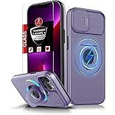 FRLMOOES for iPhone 13 Pro Case Magnetic Compatible with MagSafe Wireless Charging,with 2 Screen Protector,Built-in 360°Kickstand Ring+Camera Cover Anti-Scratch Shockproof Heavy Duty Protection Purple