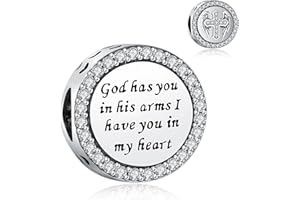 RLCCLR 925 Sterling Silver Charms Fit Pandora Charms Bracelet God Has You In His Arms I Have You In My Heart Fit Wife Mother's Day Christmas Birthday Gift