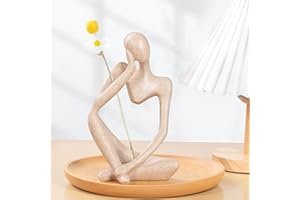 INNOLITES Boho Decor Thinker Statue Abstract Art Sculpture, Sandstone Resin Collectible Figurines for Home Living Room Office Shelf Decoration (Sandstone Left)