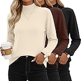 Oakgarden 3 Pack Women's Mock Turtleneck Knit Sweaters, Crew Neck Long Sleeve Tops Lightweight Thermal Pullover Basic Shirts