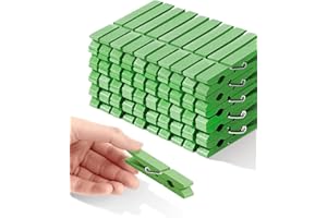 SF SOONEAT Colored Clothespins, Colorful Clothes Pins Wooden Clips Rainbow Colors 50 Pack Decorative Crafts Pegs Photos Pictures Decoration Clip Clothing Hanging Closepins, 2.83 Inch (Green)