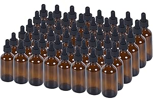 YONKAN 1 oz Dropper Bottle 48 Pack Amber Glass Boston Bottles 30ml with Eye Droppers Black Caps for Essential Oils, Perfume, Leak Proof Travel Bottles for Liquids