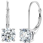 Handi Queen Moissanite Stud Earrings for Men Women, 925 Sterling Silver 18K White Gold Plated, 1CT 6.5mm Round Cut, VVS1 D Color （0.6-2ct）