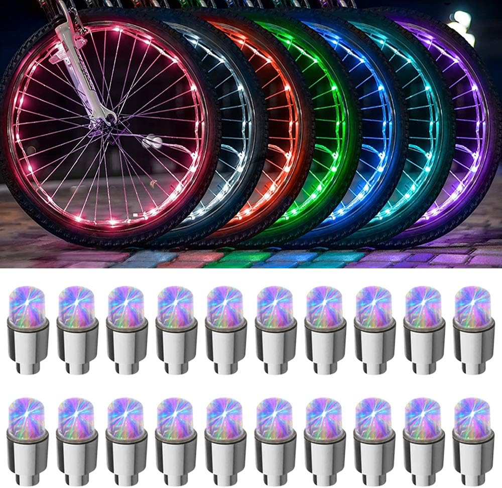 20 PCS LED Bike Wheel Lights, Tire Tyre Wheel Valve Caps Lights, Multicolor Waterproof Tire Motion Neon Light Lamp for Car Bike Bicycle Motorcycle (5 Colors Light): Automotive