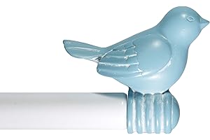 Urbanest 3/4-inch Cute Decorative Bird Adjustable Window Treatment Curtain Single Rod Set, 48" to 84" - Blue Finial