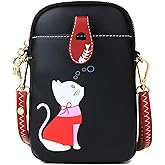 Small Crossbody Bag for Women Leather Lightweight Cute Cat Cell Phone Purse with Crossbody Strap