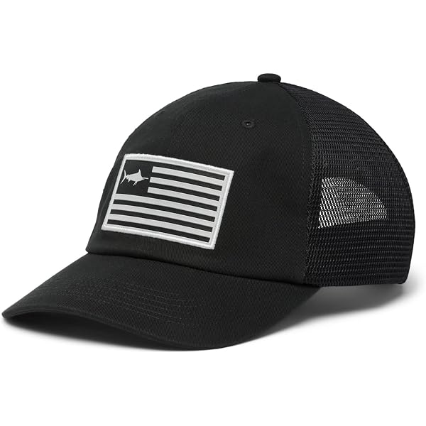Men's Patriotic Fishing Flag Trucker Hat - American Flag Made Of Fish, Mesh Back, Adjustable Snapback