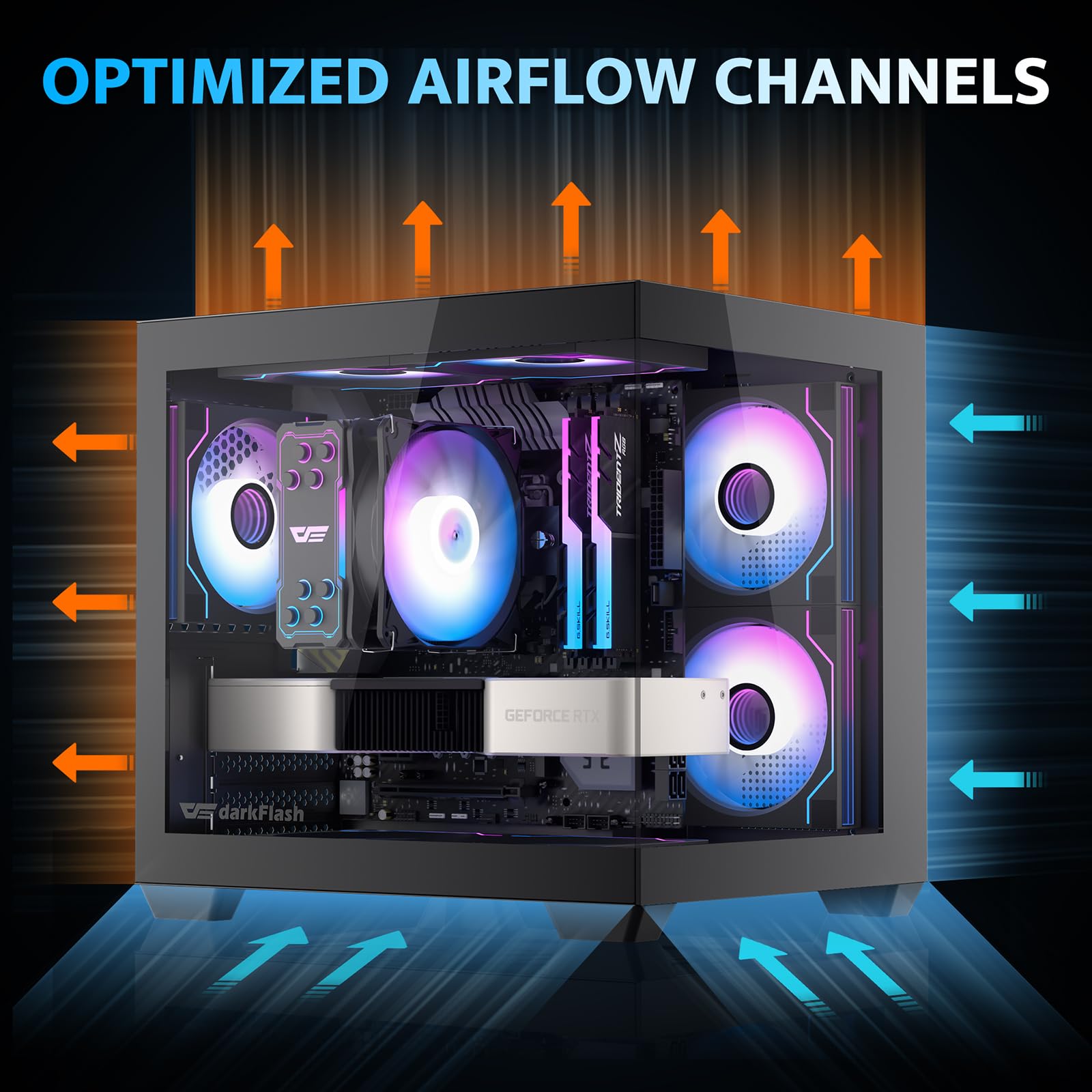 darkFlash ITX PC Case, Pre-Install 3 PWM ARGB Fans Computer Case, Full View Dual Tempered Glass ITX Case, Mini Size, Supports 240mm AIO(C275P) (Black)