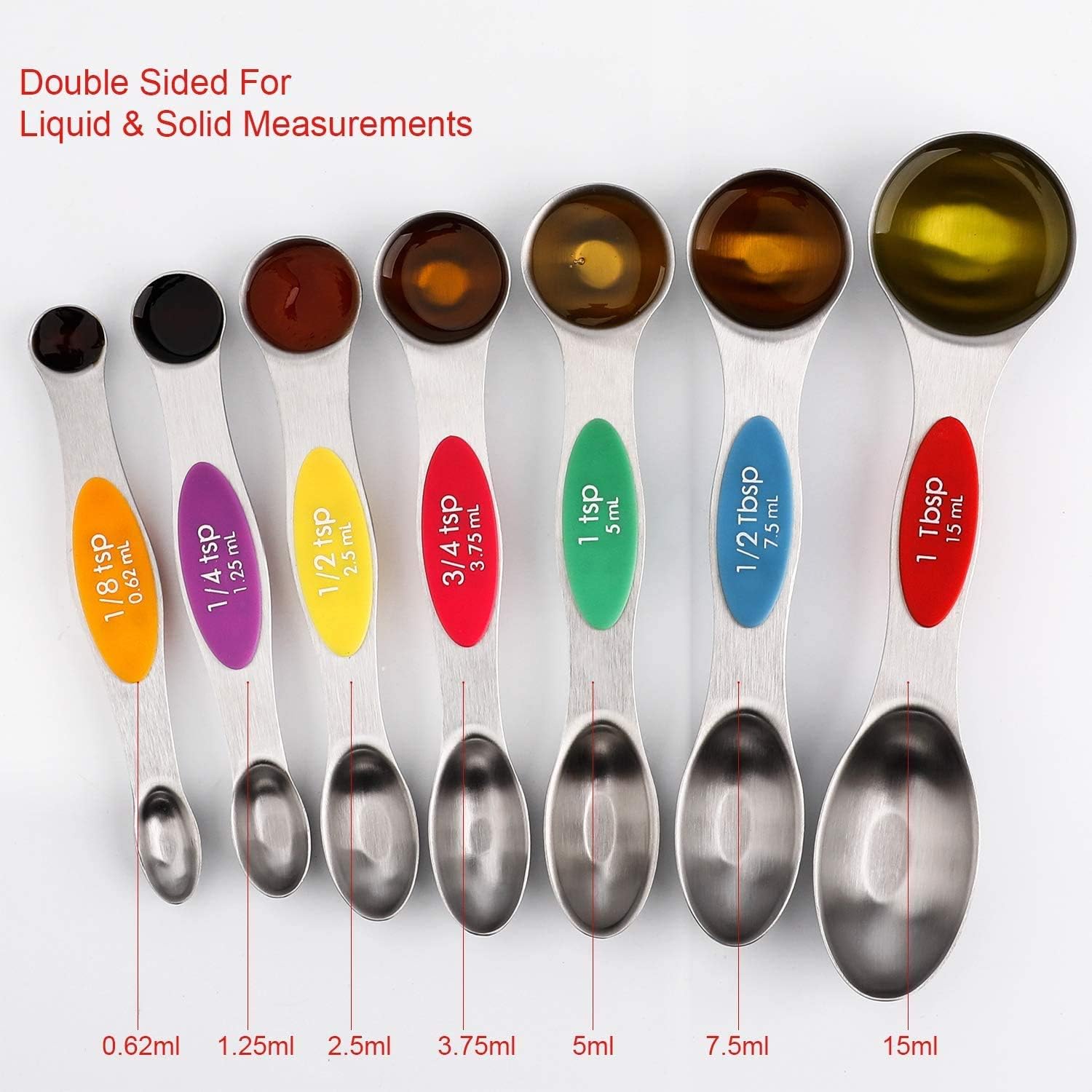 13 Piece Stainless Steel Measuring Spoons Set, Including 7 Double Sided Magnetic Measuring Spoons, 1 Leveler and 5 Mini Measuring Spoons, for Dry and Liquid Ingredients, Fits in Spice Jar (Multicolor): Kitchen & Dining