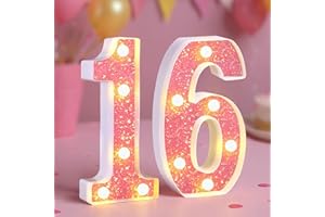 16th Birthday Decorations LED Light Up Numbers, Pink Marquee Number Lights for Girls, Light 16 Sign for Birthday Party Backdr