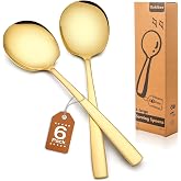 Extra Large Serving Spoons Set of 6-Piece, 11.7-Inch Gold Serving Spoon 18/8 Stainless Steel Serving Utensils for Buffet, Parties, Catering, Banquet - Dishwasher Safe (6-Pack, Gold)