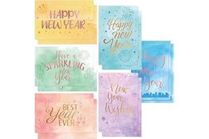 ceiba tree New Year Cards 24 Pack Gold Foil New Years Greeting Card Assorted with Envelopes and Stickers for Office Business