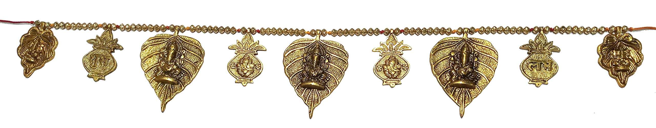 Purpledip Metal Bandhanwar Toran Festoon Wall Hanging: Patta Ganesha Shubh Labh Kalash (12202B)