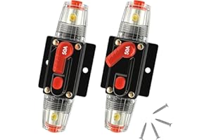 Bolipoeq 50 Amp Manual Reset Circuit Breaker DC 12-48V Waterproof Inline Fuse Holder, 3-15 AWG Overload Protection for Car Audio Sound Amplifier System RV Marine Boat Truck Solar (Pack of 2)