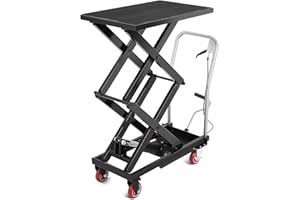 GAOMON Hydraulic Lift Table Cart, 770 Lbs Capacity 59" Lifting Height Double Scissor Lift Table with Anti-Slip Pad & 4 Wheels for Material Handling & Transportation in Warehouse, Workshop, Black