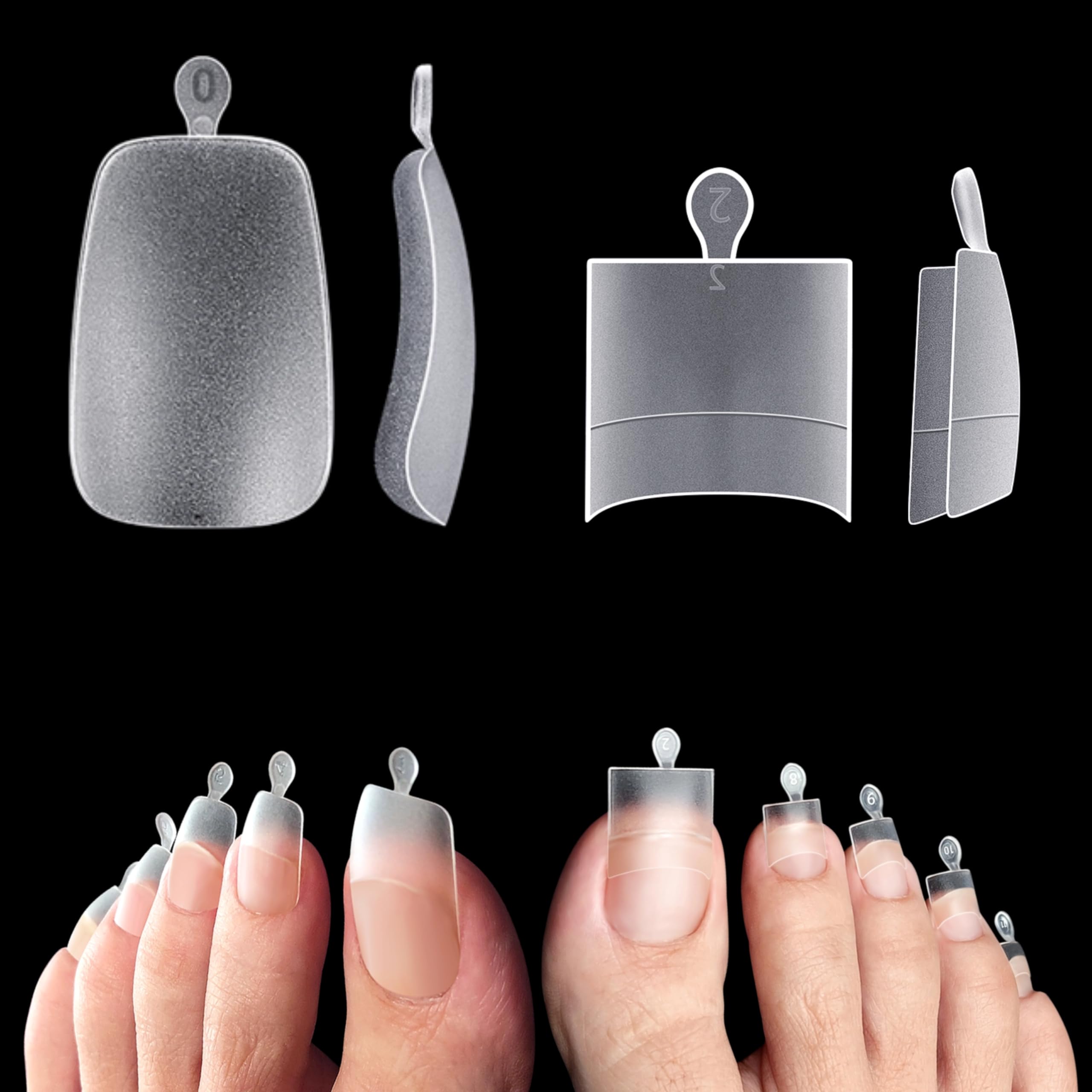 Fake Toe Nail Tips Kit, Soft Gel Long Toenail Extension, Half Cover (1 box 240 pcs) and Full Cover (1 box of 120 Pcs) Square Clear Double Matte Longtoes for Pedicure Acrylic Press on