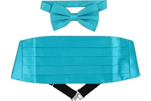 VESUVIO NAPOLI SILK Cumberbund & BowTie Solid TURQUOISE BLUE Color Men's Cummerbund Bow Tie Set