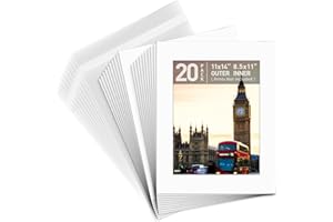 Golden State Art, Pack of 20 White Pre-cut 11x14 Picture Mat for 8.5x11 Photo with White Core Matte Sets. Includes 20 High Pr