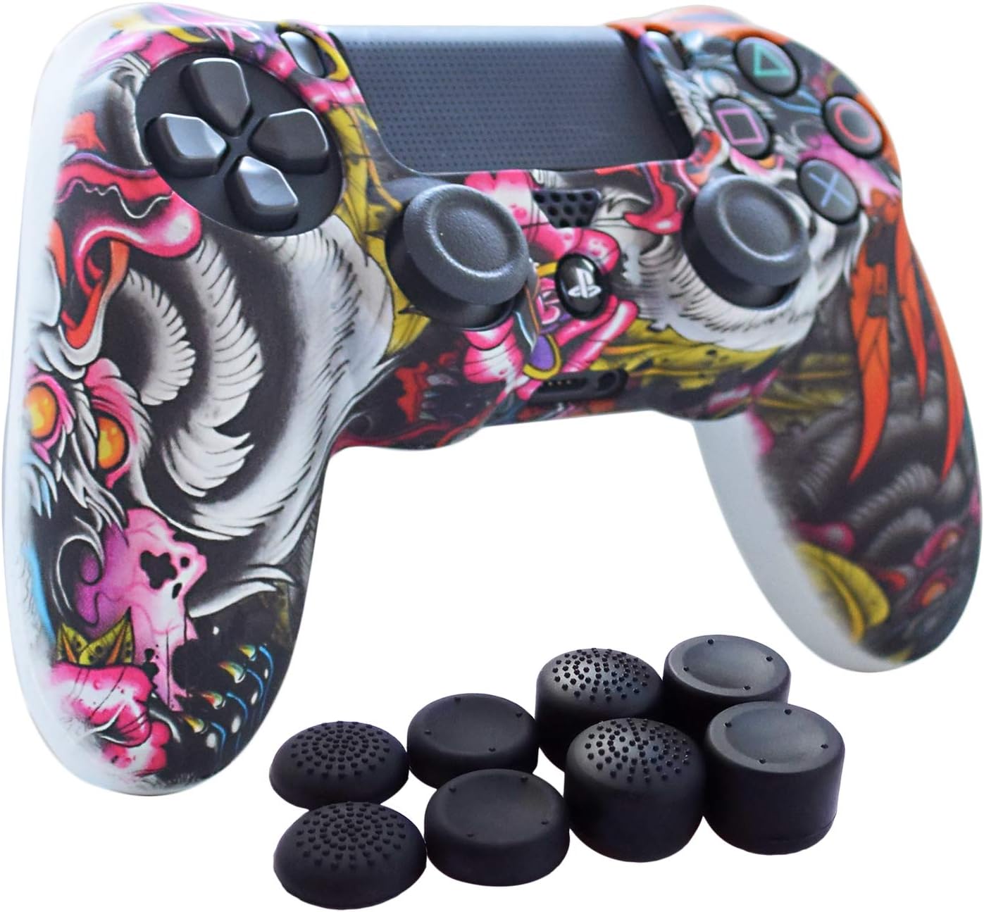 Hikfly Silicone Controller Cover Skin Protector Case Faceplates Kits for Sony Playstation 4 PS4/PS4 Slim/PS4 Pro Cntroller Video Games(1x Camouflage Cover with 8 x FPS Pro Thumb Grips Caps)(White Paw)