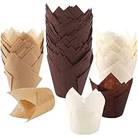 BAKHUK 200pcs Tulip Cupcake Baking Cups, Muffin Baking Liners Holders, Rustic Cupcake Wrapper, Brown, White and Nature…