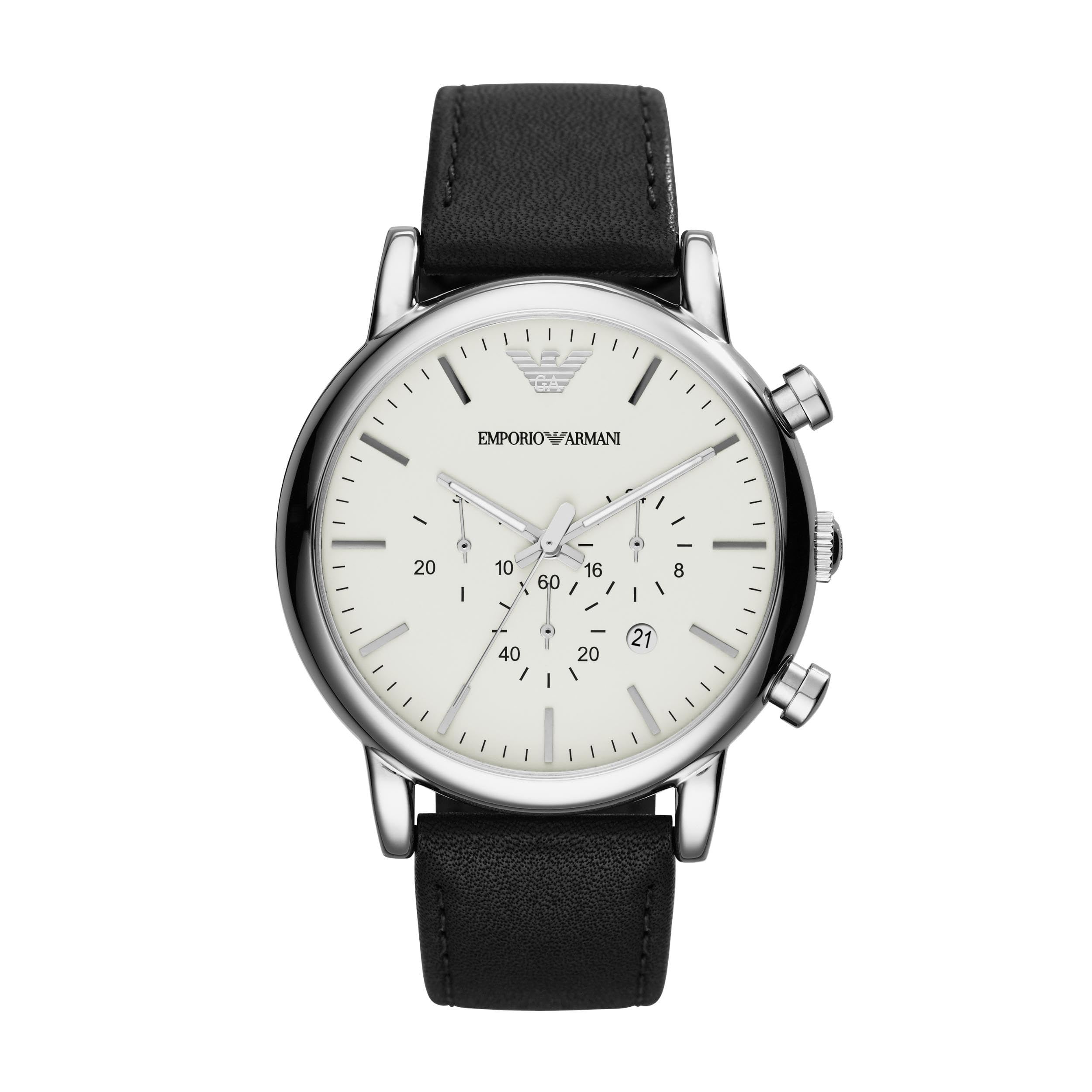 Emporio Armani Luigi Men's Quartz Watch with White Dial and Black Leather Strap AR1807 — image 1