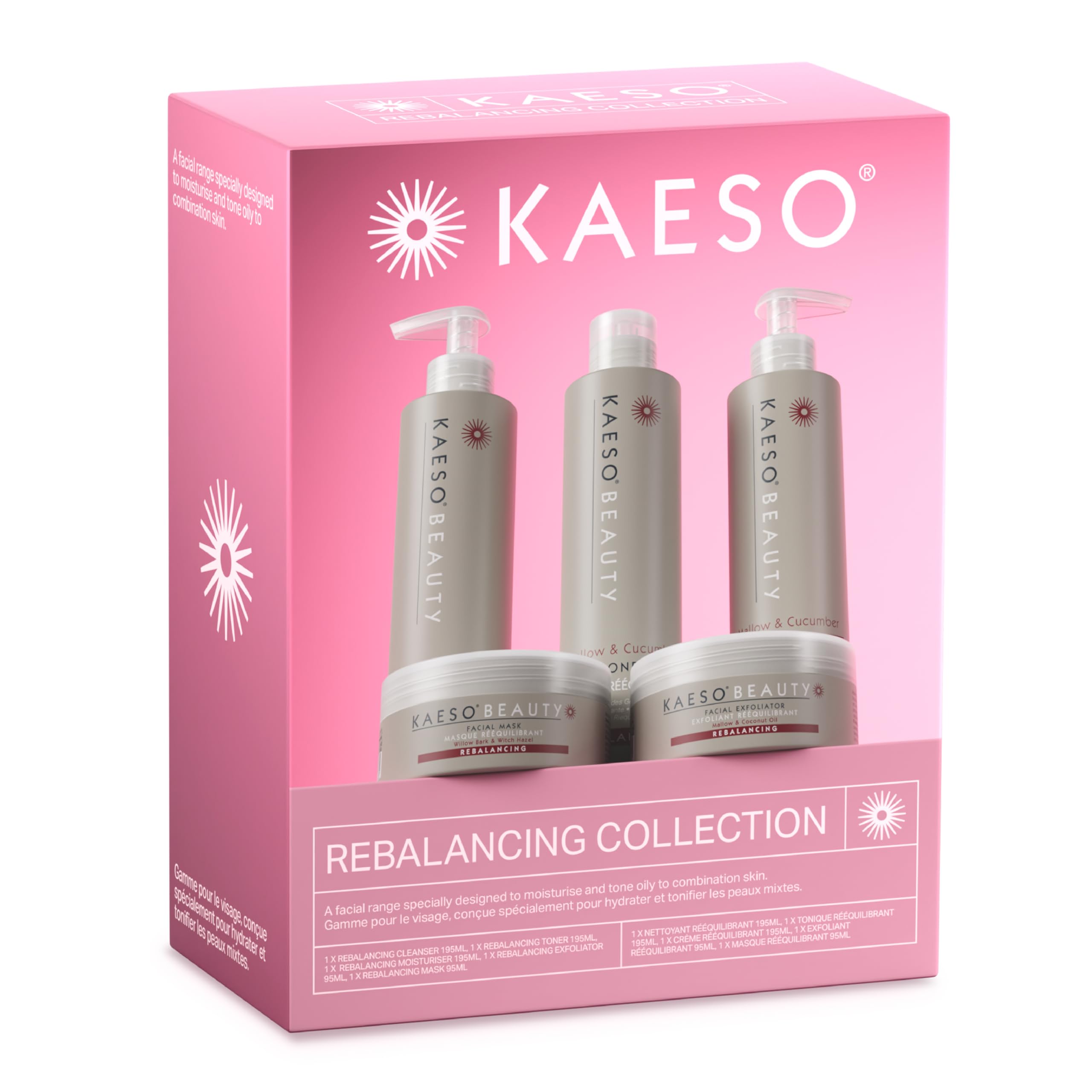 Kaeso Rebalancing Facial Kit – Complete Skincare Set for Oily & Combination Skin – Cleanser, Toner, Exfoliator, Mask & Moisturiser – Professional Quality