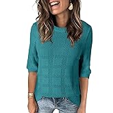 Dokotoo Women's Casual Short Sleeve Loose Tunic Tops Lightweight Crochet Knit Summer Sweaters Blouses