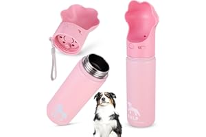 Gulp by Duna 18oz Dog Travel Water Bottle with Paw-Shaped Bowl – Insulated Stainless Steel, Leakproof & Portable with Carry Strap – Outdoor Walking, Hiking & Pet Hydration On-The-Go – Pink