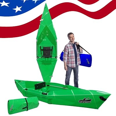Tucktec 8' Jr. Foldable Kayak - 225 lb. Capacity, 2-Minute Set Up, Lightweight & Portable Kayaks - Made in USA - Green