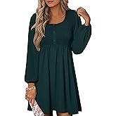 ANRABESS Womens Long Lantern Sleeve Dresses 2026 Spring Casual Smocked High Waist Flowy Short Dress with Pockets Trendy