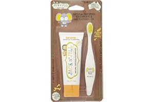 Jack N' Jill Tooth Buddy Combo Pack: Natural Certified Banana Toothpaste & Kids Toothbrush - Plastic Free Handle, Organic Fruit Flavor, Safe if Swallowed, Makes Tooth Brushing Fun for Kids