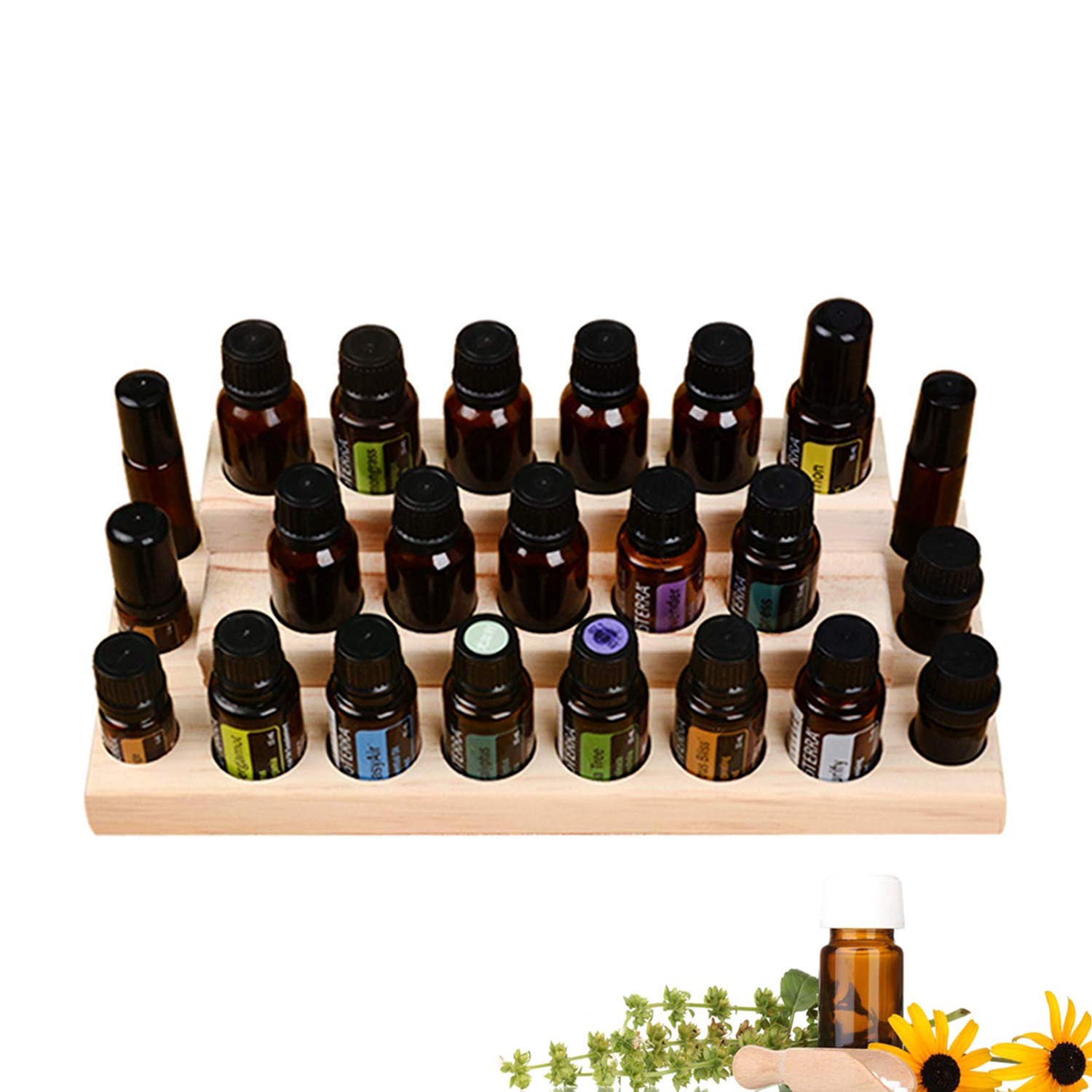 SonglelaEssential Oil Rack, 3 Tiers Nail Polish Shelf Display 23 Bottles Cosmetic, Makeup Storage Perfume Holders - Essential Oils Bottles Wooden Stand Organizer for Travel, Presentation #3