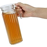 EIKS 37oz Glass Pitcher with Lid, Fridge Water Jug Beverage Container for Serving Hot Liquids, Cold Drinks, Coffee, Juice, Tea