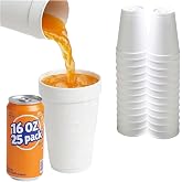 Mr Miracle 16 oz Styrofoam Cups, Disposable Foam Cups (25 Pack), Insulated White Styrofoam Coffee Cups for Hot &amp; Cold Drinks, Comparable to Industry 16J16 Standard Foam Cups, Made in USA