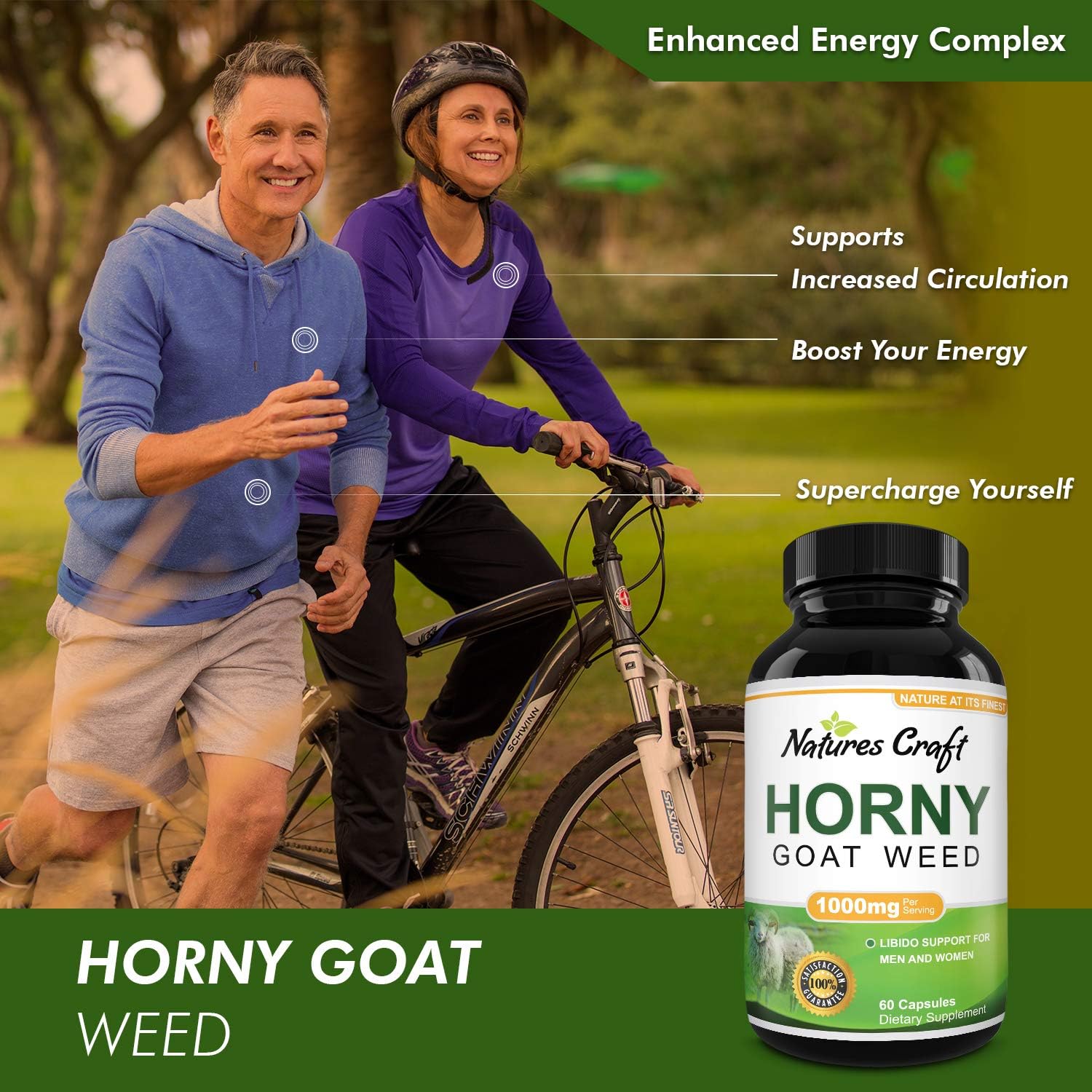 Horny Goat Weed Herbal Complex Extract for Men and Women – Performance Maca Root Tongkat Ali Powder – Testosterone Booster 1000mg Pure Dosage Capsules – Energy Stamina Ginseng by Natures Craft: Health & Personal Care