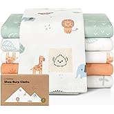 Organic Burp Cloths Baby Boy, Girl - 6-Pack Large 100% Cotton Burping Cloths for Babies, Spit Up Rags, Super Absorbent, Ultra Soft Newborn Rag, Gender Neutral, Machine Washable, Durable (Wilderness)