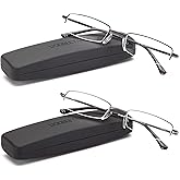 DOUBLETAKE Reading Glasses - 2 Pairs Compact Case Semi Rimless Readers
