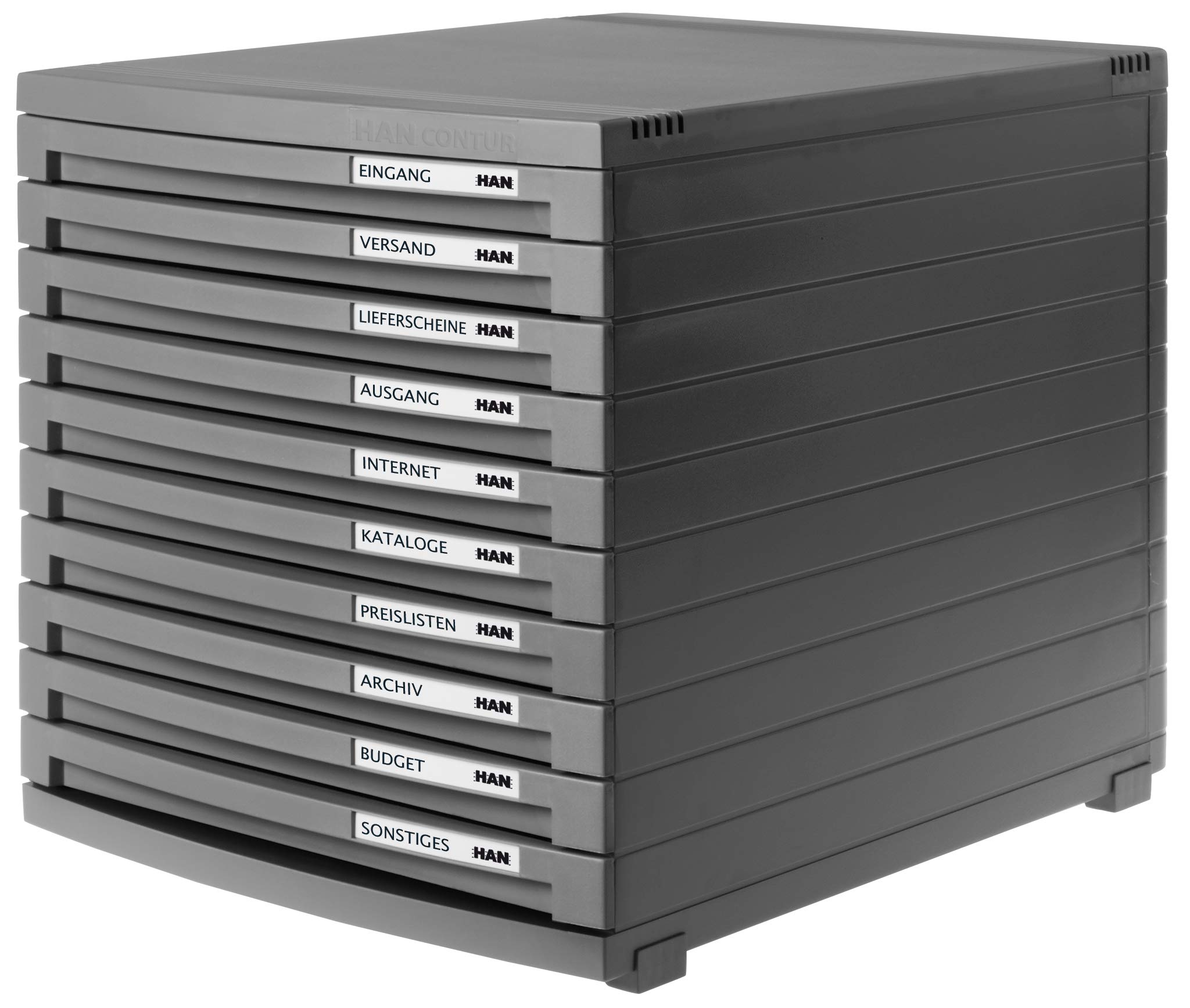 HAN 1510-191 A4/B4/C4 Drawer Box with 10 Closed Drawer - Dark Grey