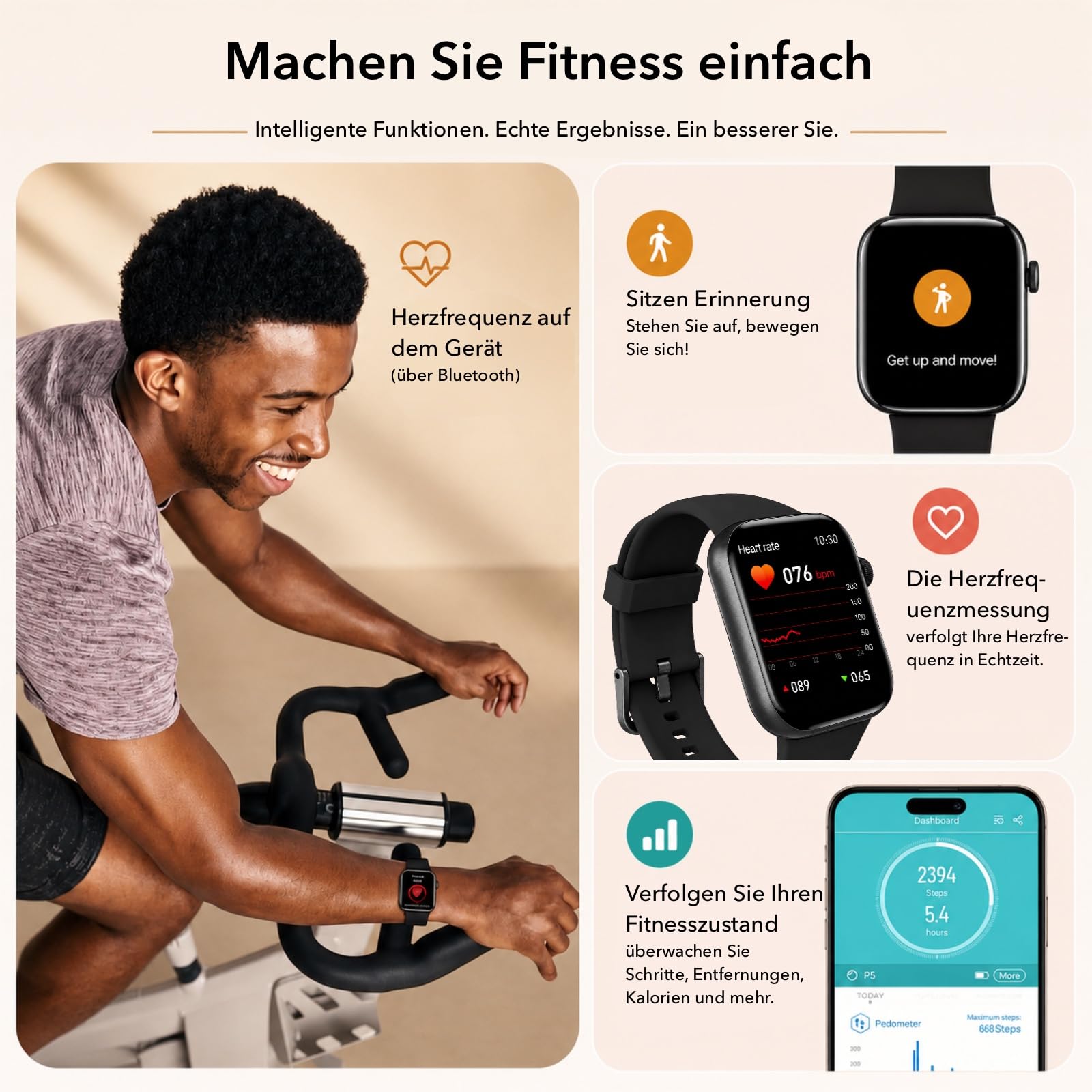 Smartwatch Damen Herren, 1,85" HD Touch Fitnessuhr mit Telefonfunktion, 140+Sportmodi Smart Watch Fitness Tracker mit Pulsmesser Schlafmonitor Schrittzähler, IP68 Wasserdicht Sportuhr für iOS Black 3