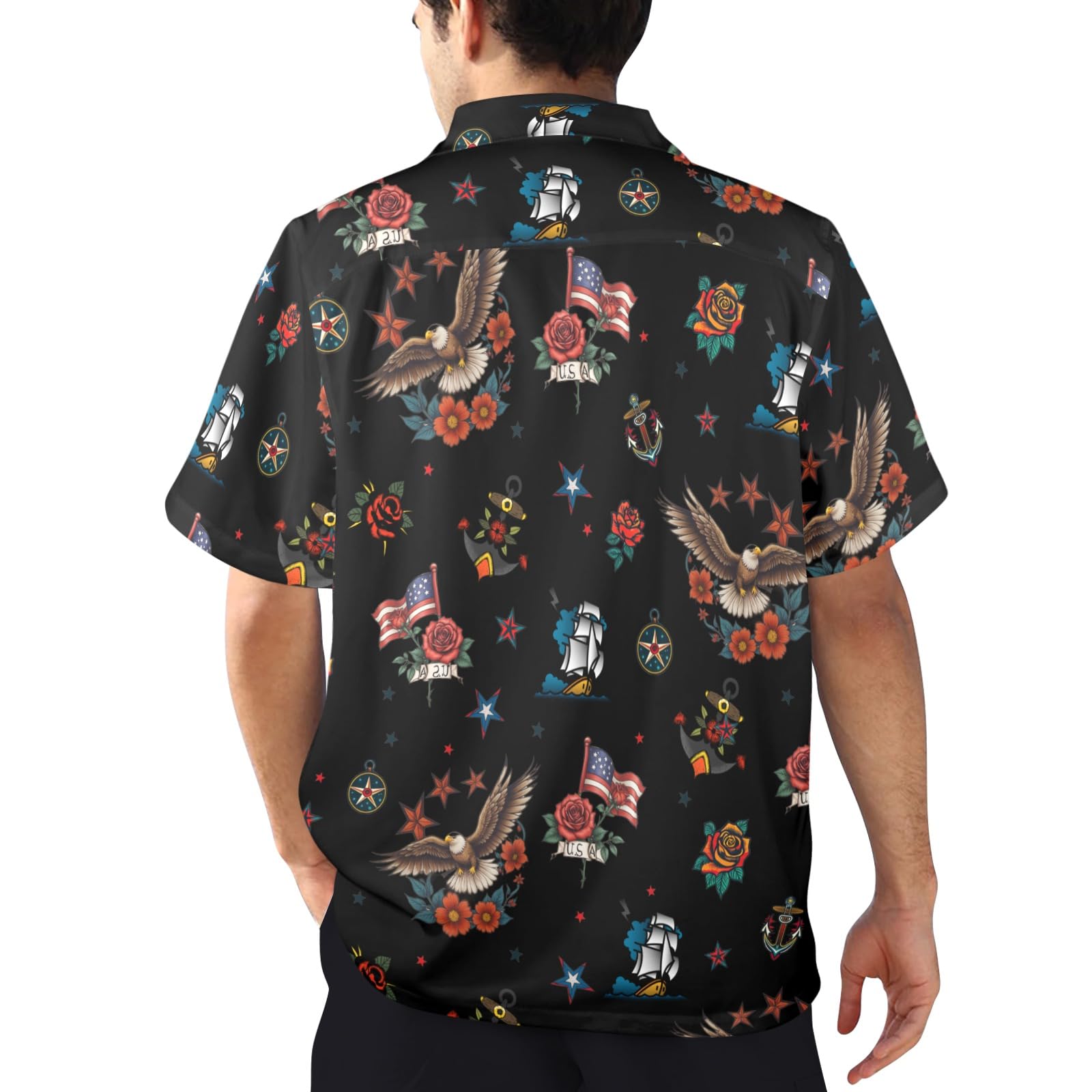 HUGLAZY American Flag Eagle Hawaiian Shirts Short