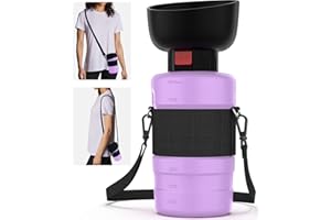 SwSun Portable Dog Water Bottle with a Foldable Bowl 2-in-1 Design, Leak-Proof Dog Water Bowl Dispenser Suitable for Outdoor Dog Walking, Hiking, and Traveling. BPA Free, 28oz Purple
