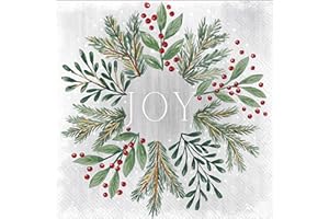 IHR Ideal Home Range Cocktail Napkins Disposable 3-Ply Paper Party Napkin Pack, 5" x 5", Gilded Painterly Wreath, 20-Count