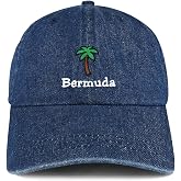 Trendy Apparel Shop Bermuda with Palm Tree Embroidered Cotton Denim Baseball Cap