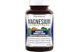 FarmHaven Magnesium Complex –Magnesium Glycinate & Malate w/Vitamin D3, 100% Chelated for Max Absorption, Vegetarian – Bone Health, Nerves, Muscles, 120 Capsules, 60 Days