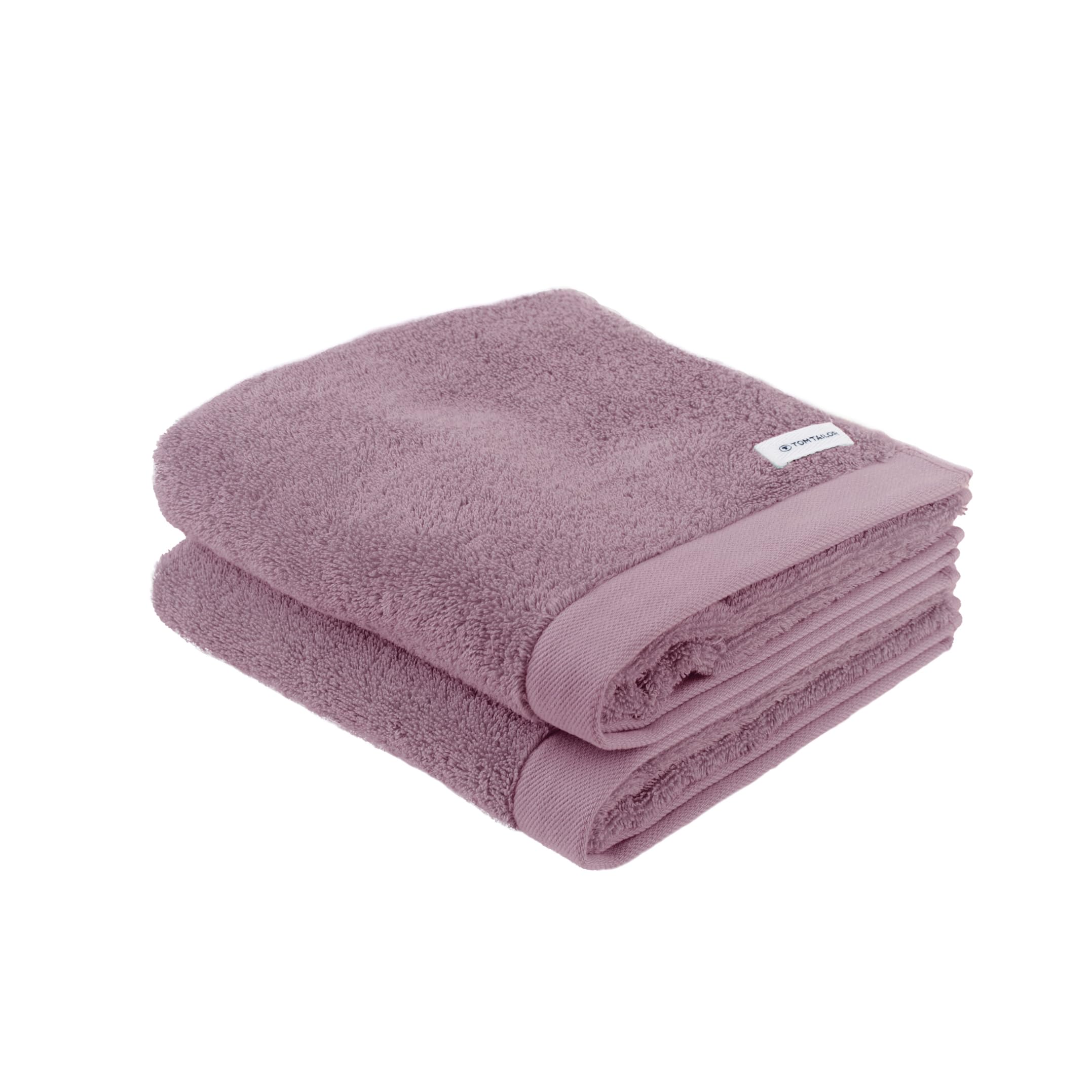 TOM TAILOR Hand Towels, Set of 2, 50 x 100 cm, 100% Cotton/Terry Towel, with Hanger and Label with Logo, Colour Bath Towel Purple (Cozy Mauve)