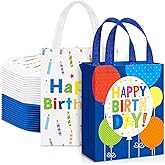 Teenyyou 24 Pcs Happy Birthday Gift Bag Non Woven Wrap Bags with Handle Large Birthday Tote Bags for Goodies 10.2 x 8.3 x 3.9 Inch Reusable Birthday Party Gift Bags for Girls Boys Women Men