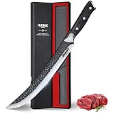 Huusk 10 Inch Butcher Knife for Meat Cutting, Brisket Slicing Knives | Japanese Curved Meat Carving Knives with Wood Handle for BBQ, Turkey, Ideal Grilling Gift for Men and Women