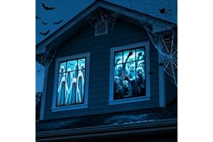 LEKETOO Halloween Window Cover Decorations 2 Pcs, Fabric Spooky Ghost Skeleton Curtain Poster Door Covering Decor, Scary Window Decor Party Supplies Indoor Outdoor